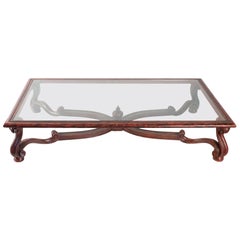 Coffee Table Carved Wood, Antique Red Brown Patina Inspired by Louis XIV Forms