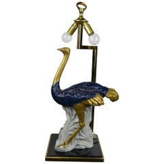 Cobalt Blue Ostrich Table Lamp, Porcelain, 1970s