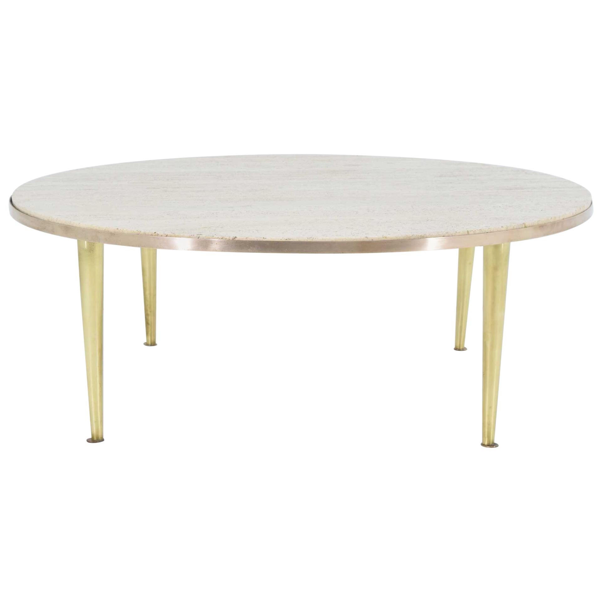 Italian Brass and Travertine Cocktail Table