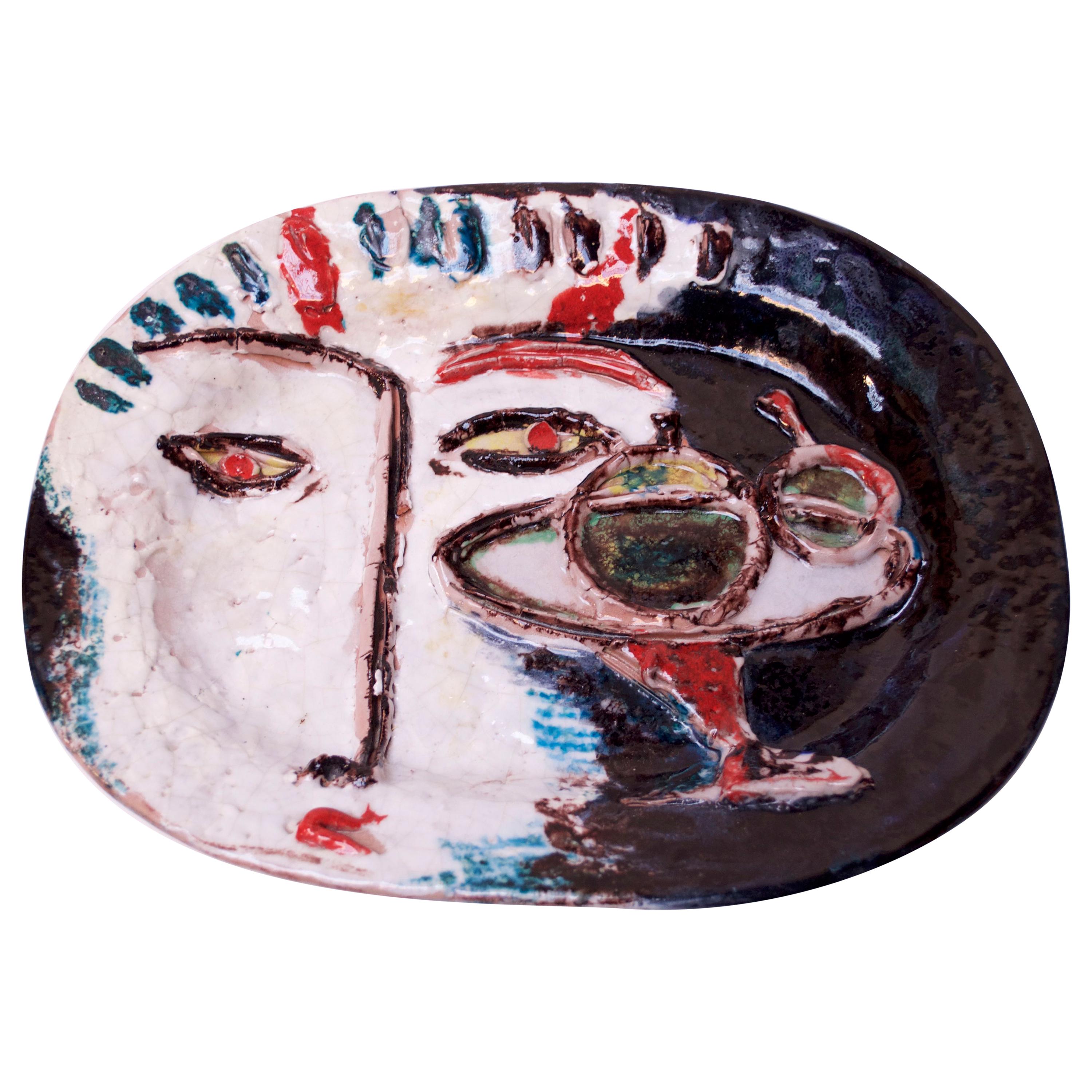 Abstract Italian Modernist Ceramic 'Face' Charger