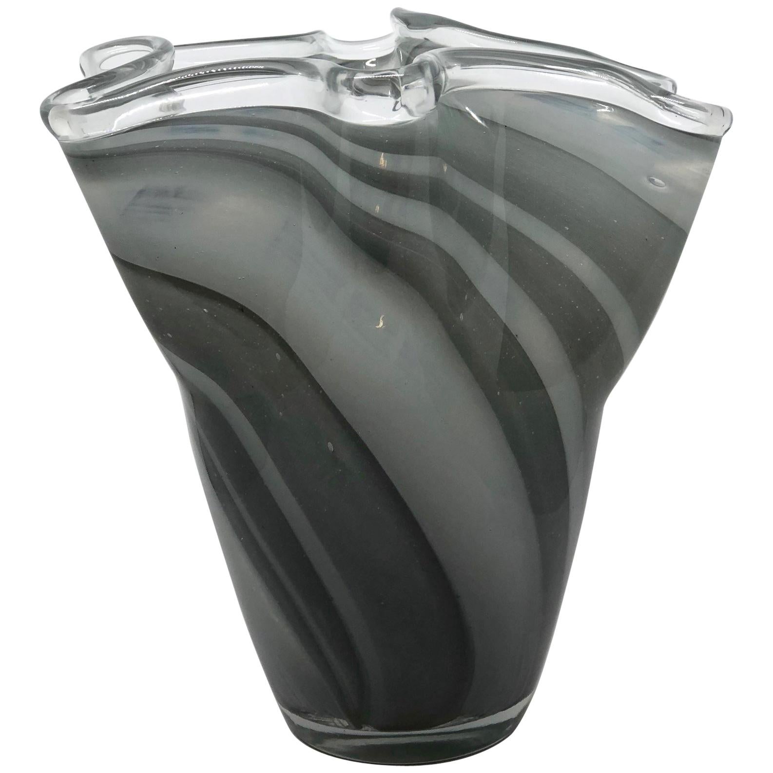 Grey Swirl Glass Murano Venetian Glass Vase by Fazzoletto