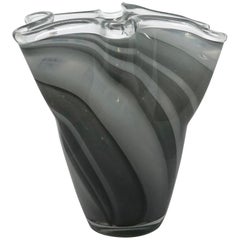 Grey Swirl Glass Murano Venetian Glass Vase by Fazzoletto