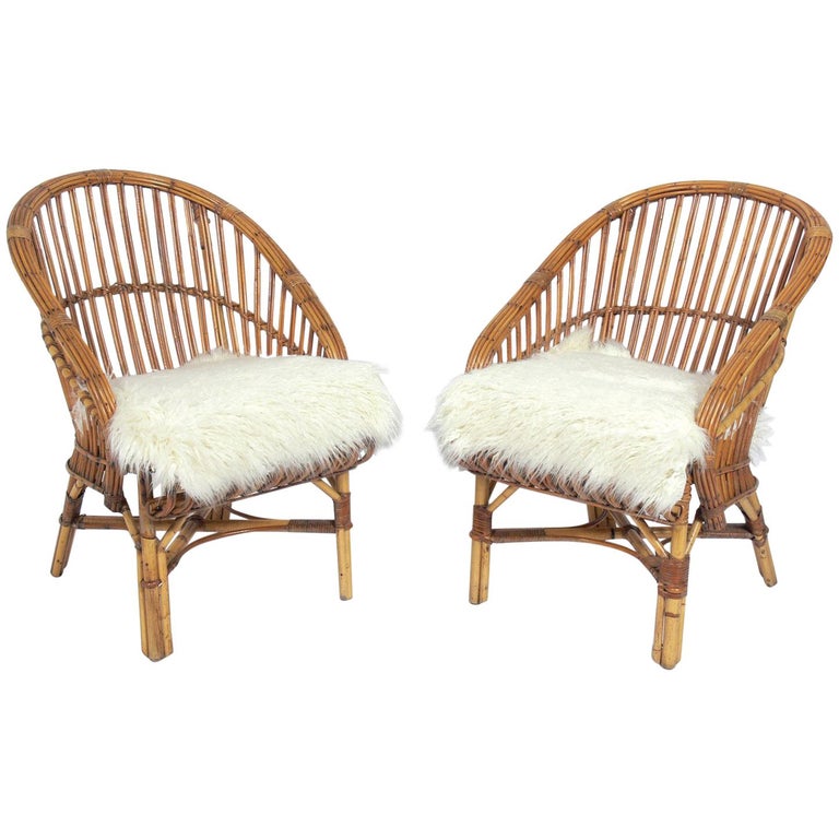 Pair of Curvaceous Rattan Chairs For Sale at 1stDibs pair of rattan chairs, pair rattan chairs