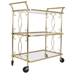 Brass Drinks Cart with Decorative Scroll Work