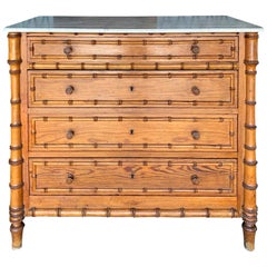 French Faux Bamboo Chest, White Marble Top, circa 1900