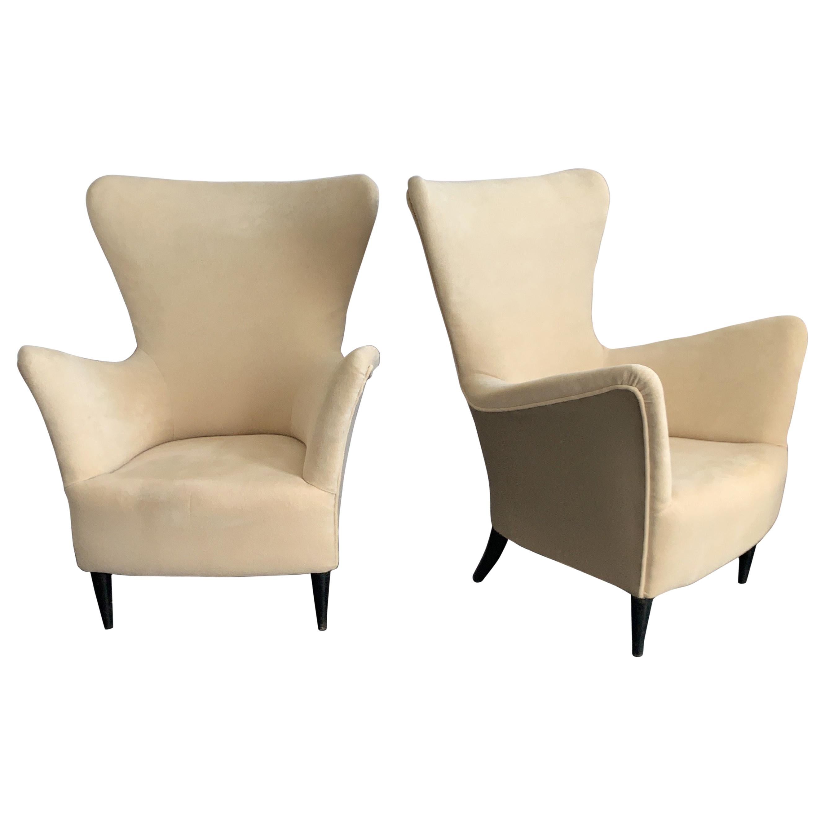 Midcentury Italian Gio Ponti Armchairs with Later Upholstery
