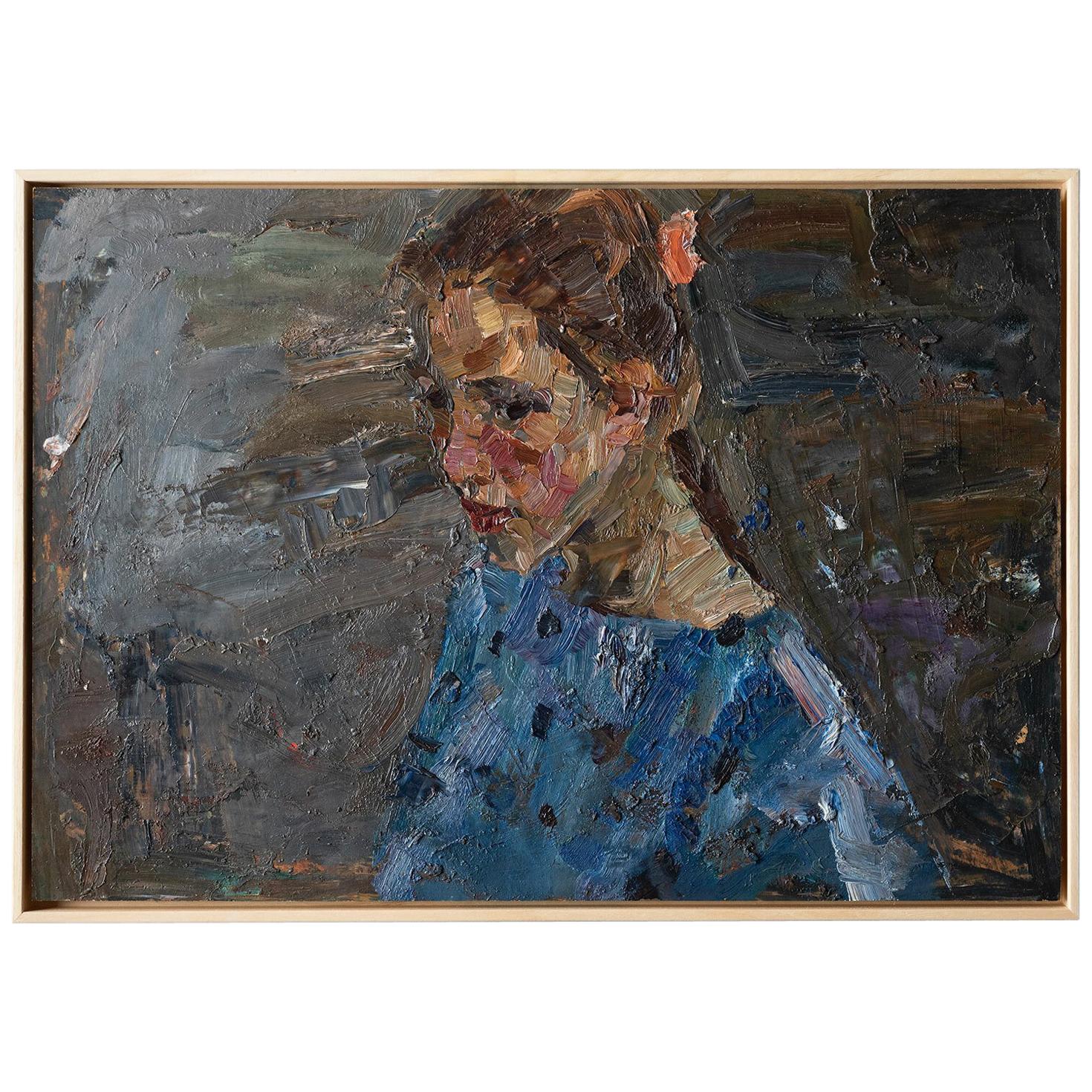 Oil Painting of a Young Girl, England, circa 1950