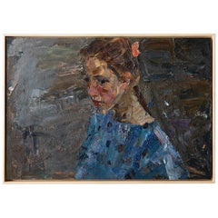 Oil Painting of a Young Girl, England, circa 1950