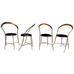 Italian Vintage Banci Iron Gilt Chairs with Black Velvet Seats