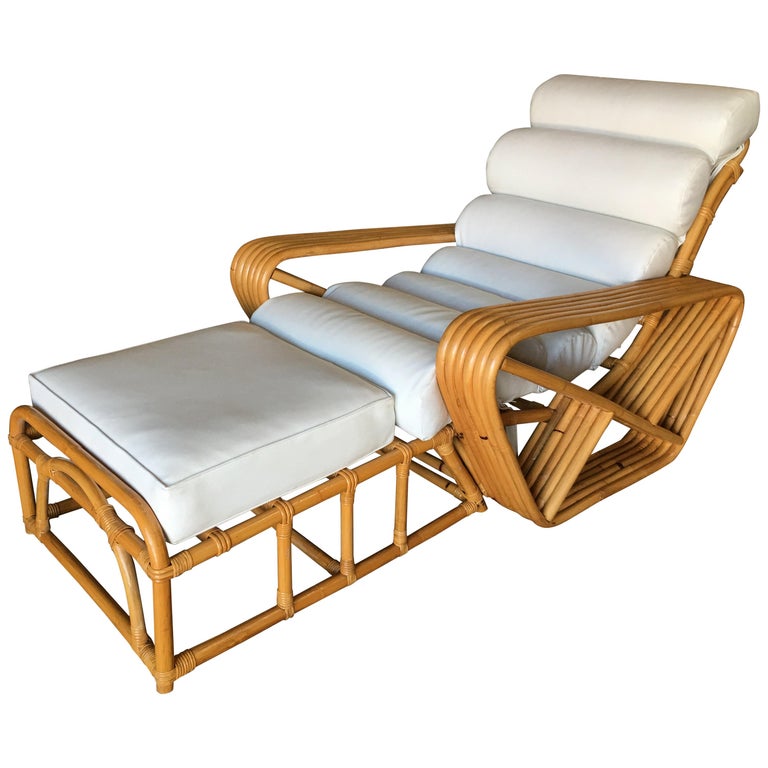 Paul Frankl Style Square Pretzel 6 Strand Rattan Lounge Chair With