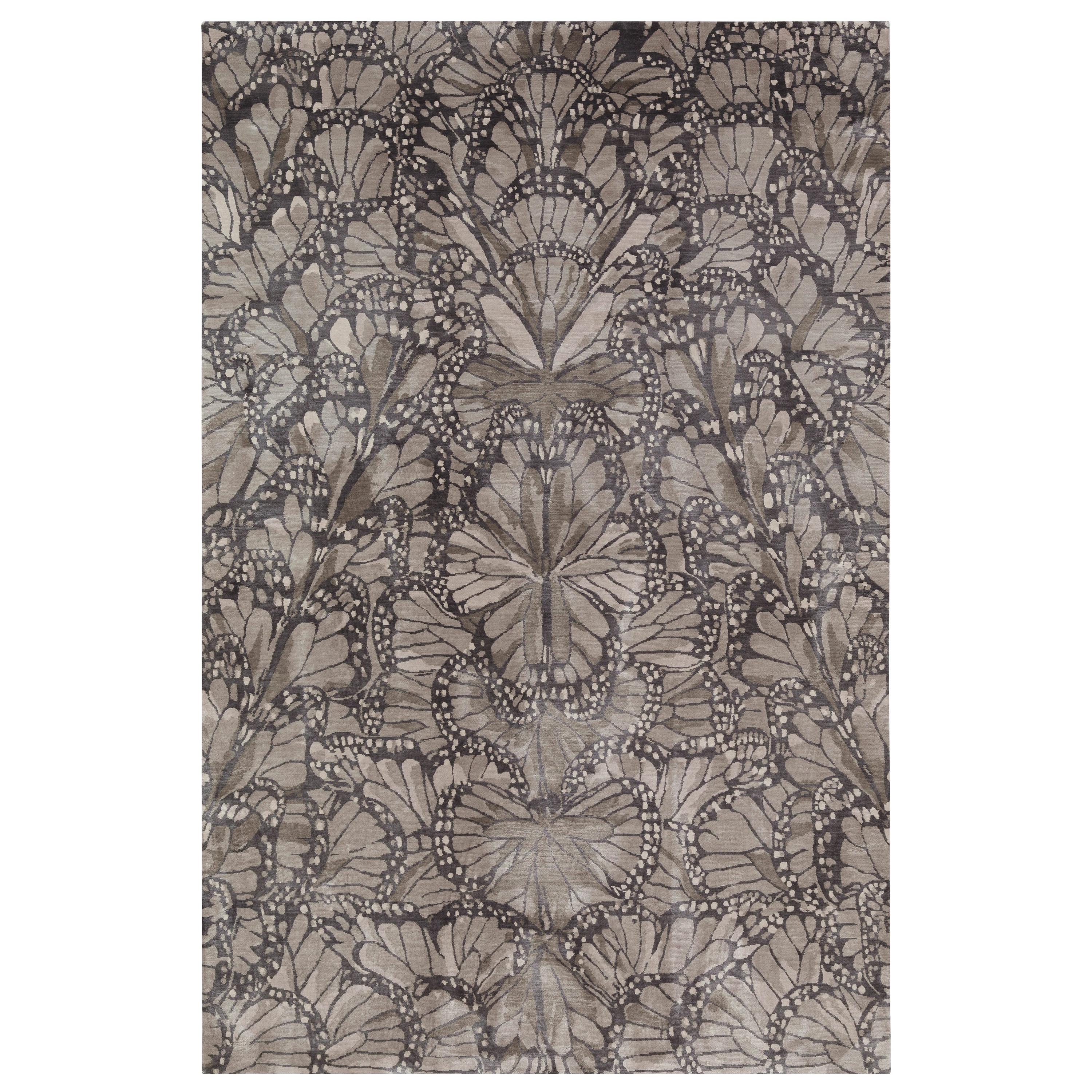 Monarch Smoke Hand-Knotted 14x10 Rug in Silk by Alexander McQueen For Sale