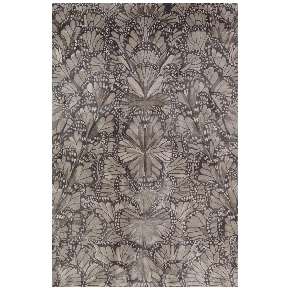 Monarch Smoke Hand-Knotted 9x6 Rug in Silk by Alexander McQueen For Sale