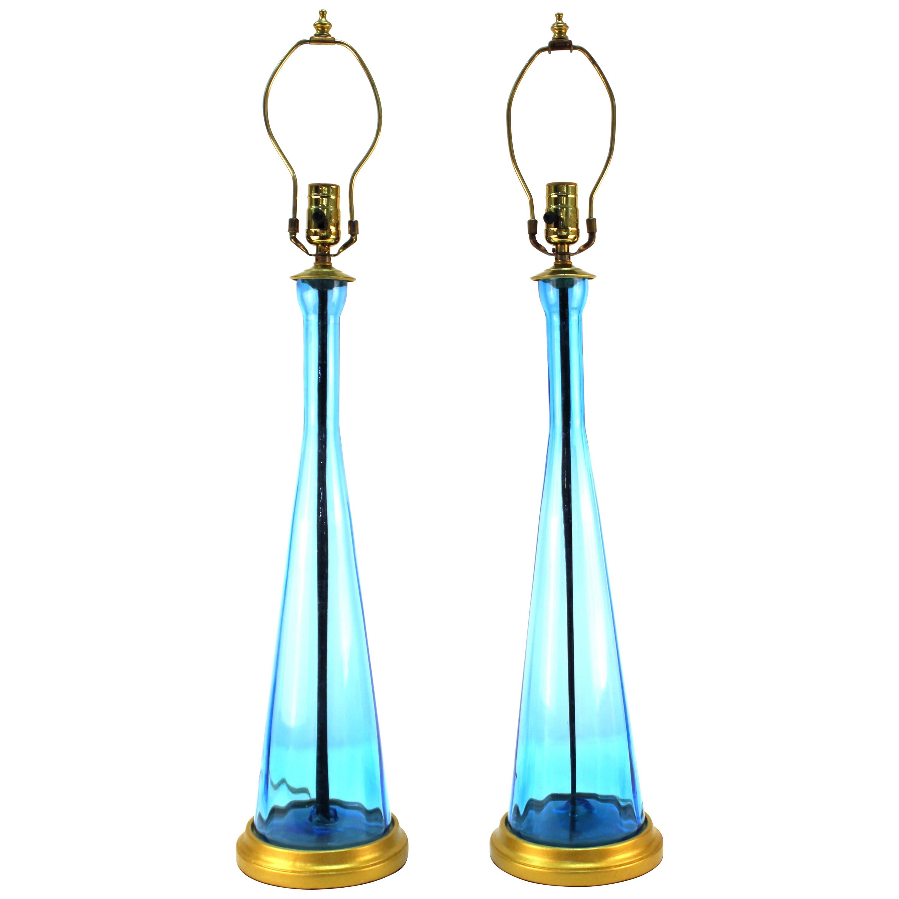Mid-Century Modern Blue Glass Table Lamps