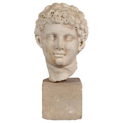 Antique Early 19th Century Roman Classical Portrait Marble Head of a Young Man