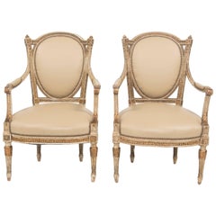 Pair of Early 20th Century Painted and Gilt French Louis XVI Style Fauteuils 8