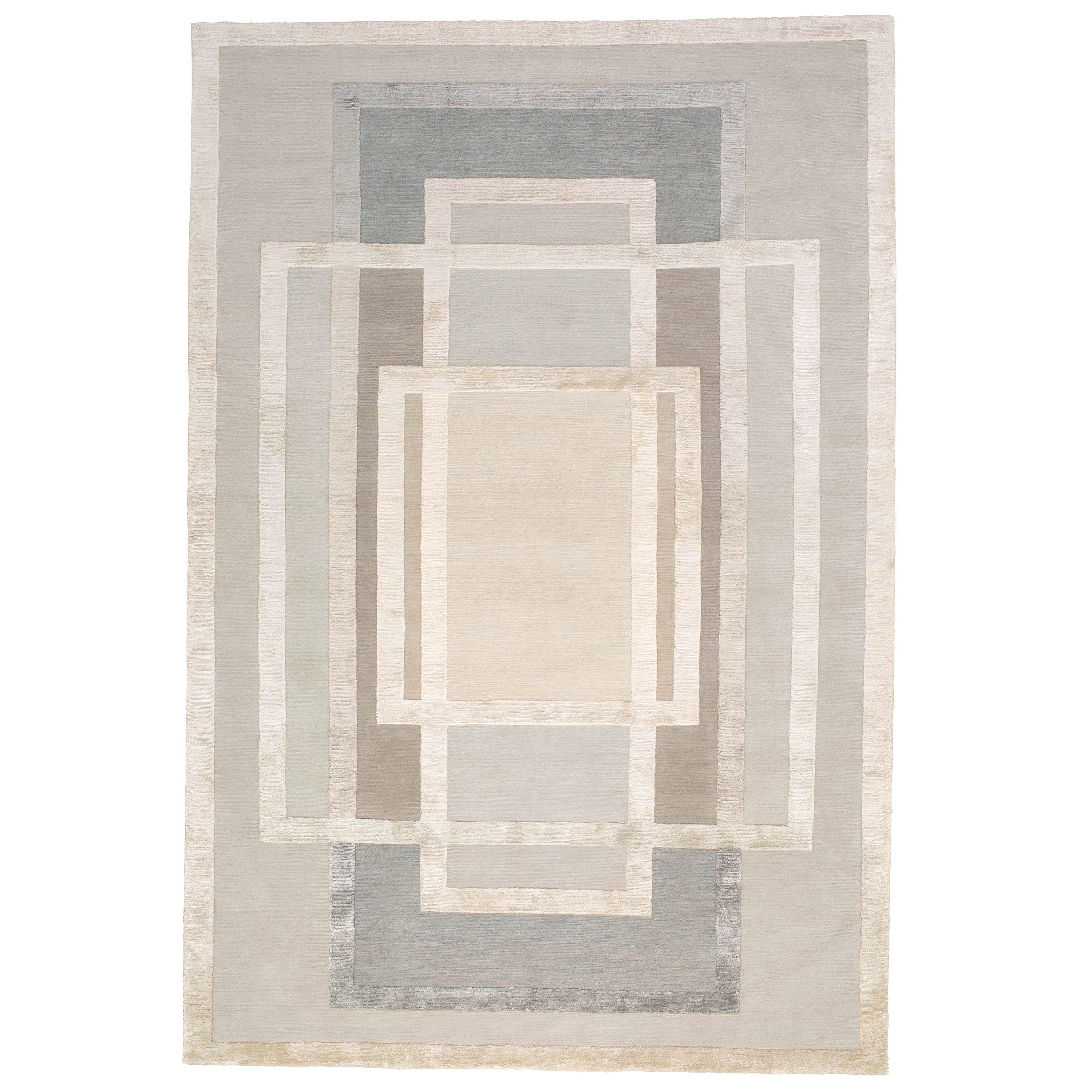 Platinum Hand-Knotted 12x9 Rug in Wool and Silk by David Rockwell