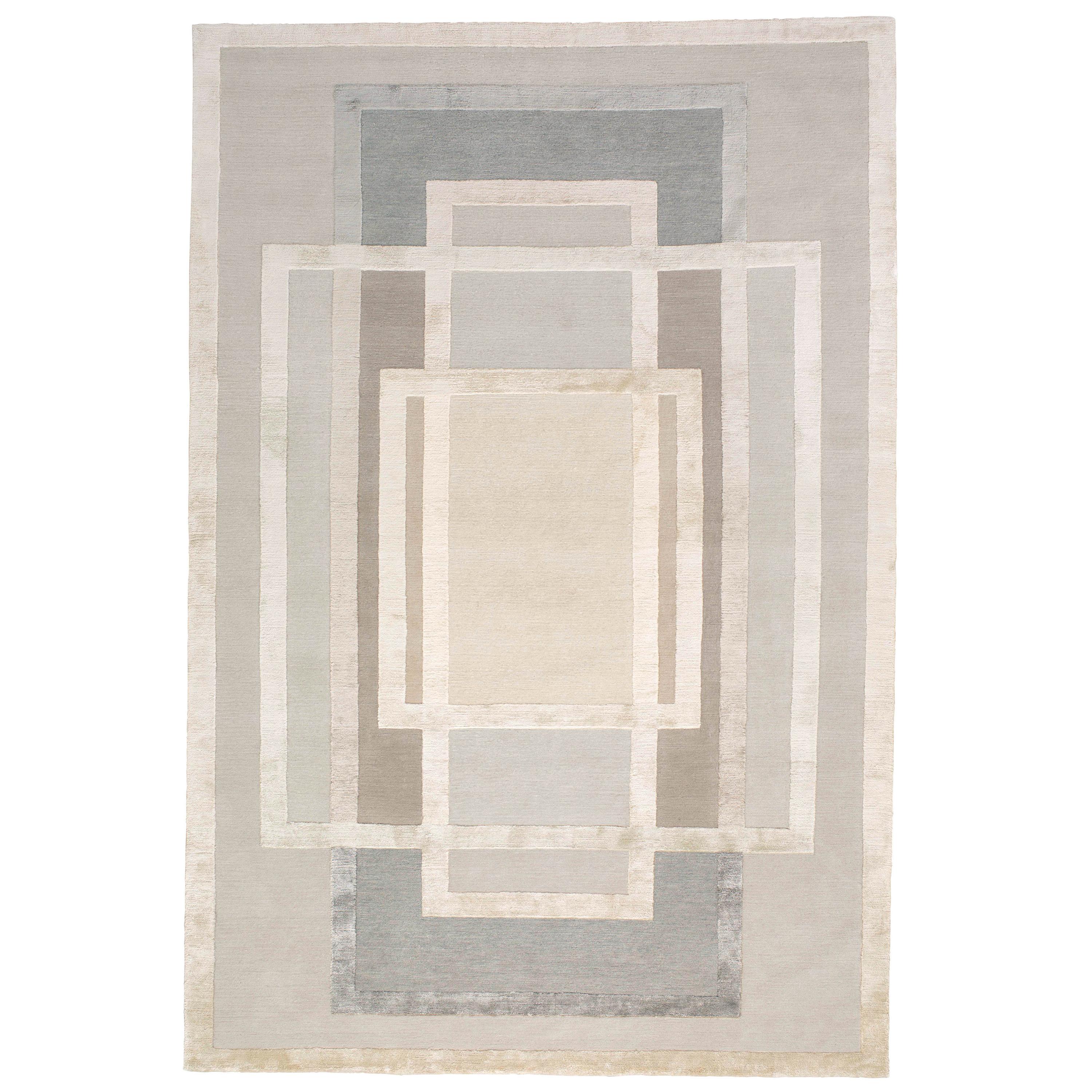 Platinum Hand-Knotted 14x10 Rug in Wool and Silk by David Rockwell