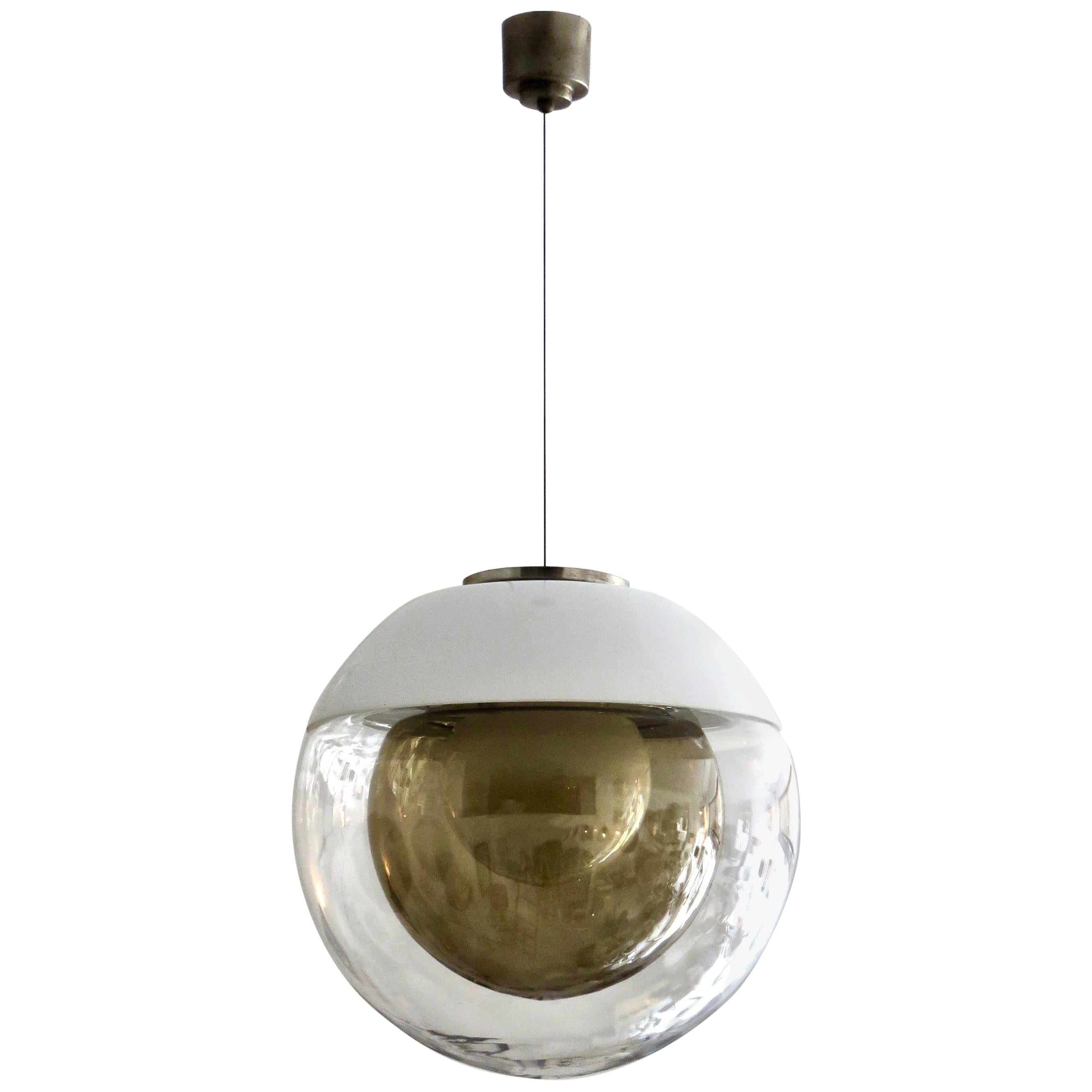 Italian Multi Globe Clear Amber Brown and Transparent Pendant Chandelier Light For Sale