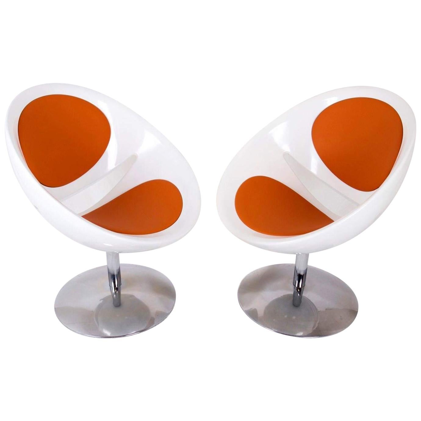 French Vintage Double Mirror Egg Armchairs Designed by Pierre Guariche For Sale