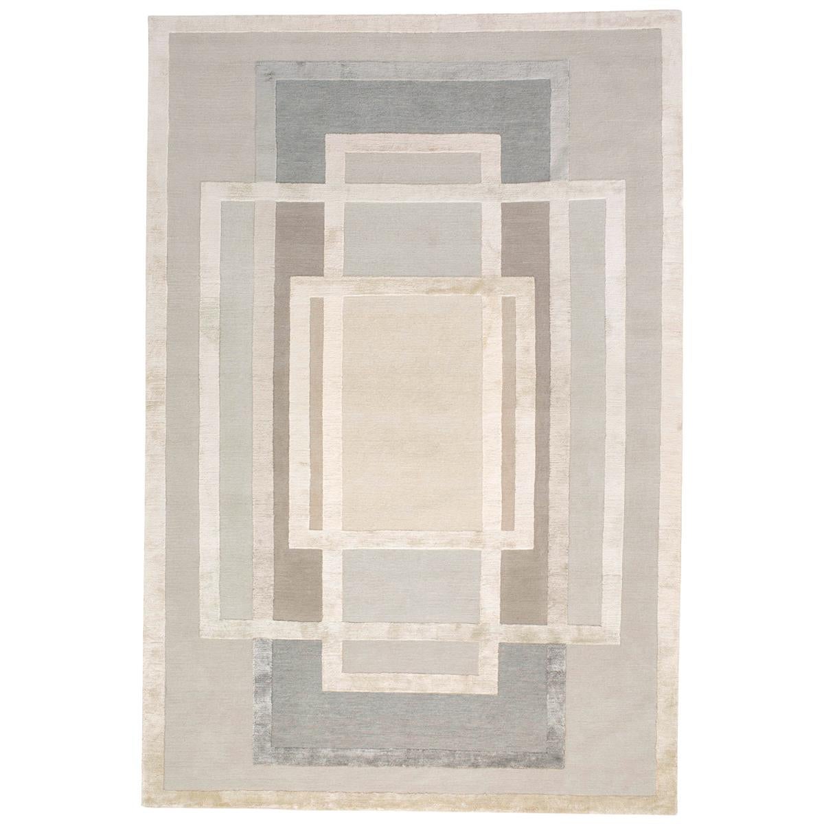 Platinum Hand-Knotted 9x6 Rug in Wool and Silk by David Rockwell For Sale