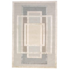 Platinfarbener handgeknüpfter 9x6 Teppich aus Wolle und Seide von David Rockwell