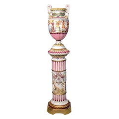 Interesting Late 19th Century Italian Capodimonte Porcelain Vase and Pedestal