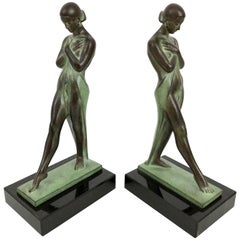 Art Deco Bookends, Meditation by Fayral, Original Max Le Verrier