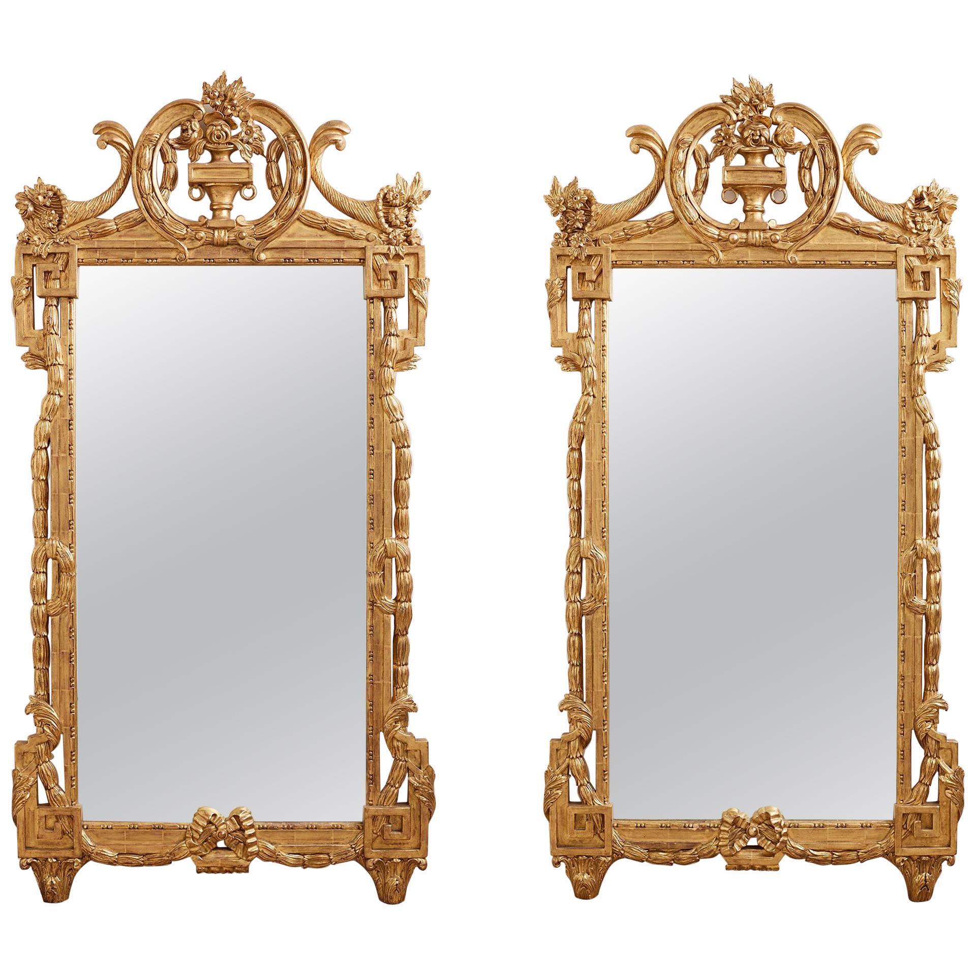 Pair of Neoclassical Louis XVI Style Giltwood Mirrors