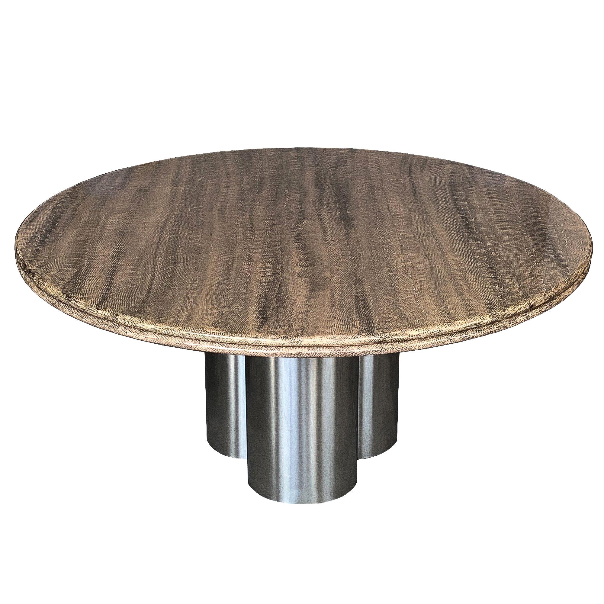 Pace Collection Faux Snakeskin Chrome Pedestal Dining Table