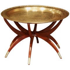 Mid-20th Century Carved Six-Leg Folding Base with Brass Tray Top