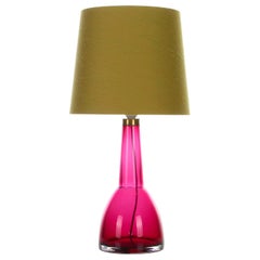 Orrefors Table Lamp 1960s Pink Glass Table Lamp Including Vintage Textile Shade