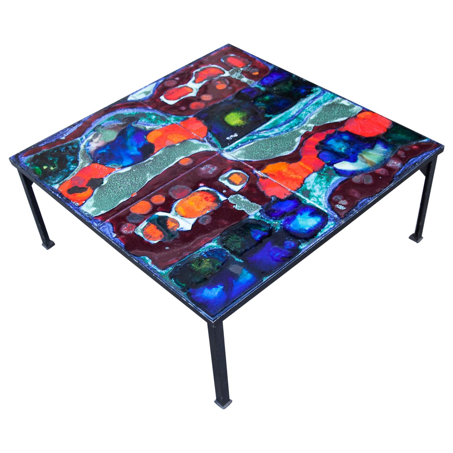 Hanns Altmeier Colorful Ceramic Square Coffee Table, Germany, 1960 For Sale