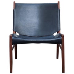 Franz Xaver Lutz Black Leather Chimney Chair, Germany, 1958