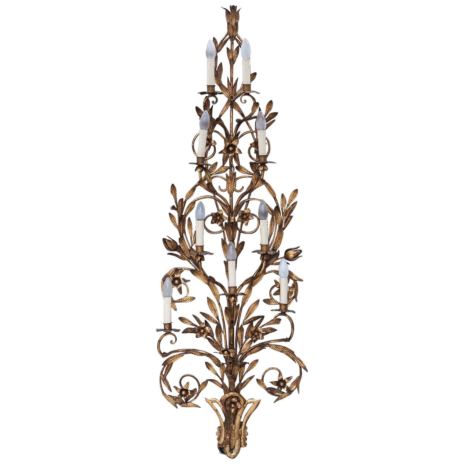 Huge Florence Golden Flowers Wall Light, Italy, 1960s For Sale