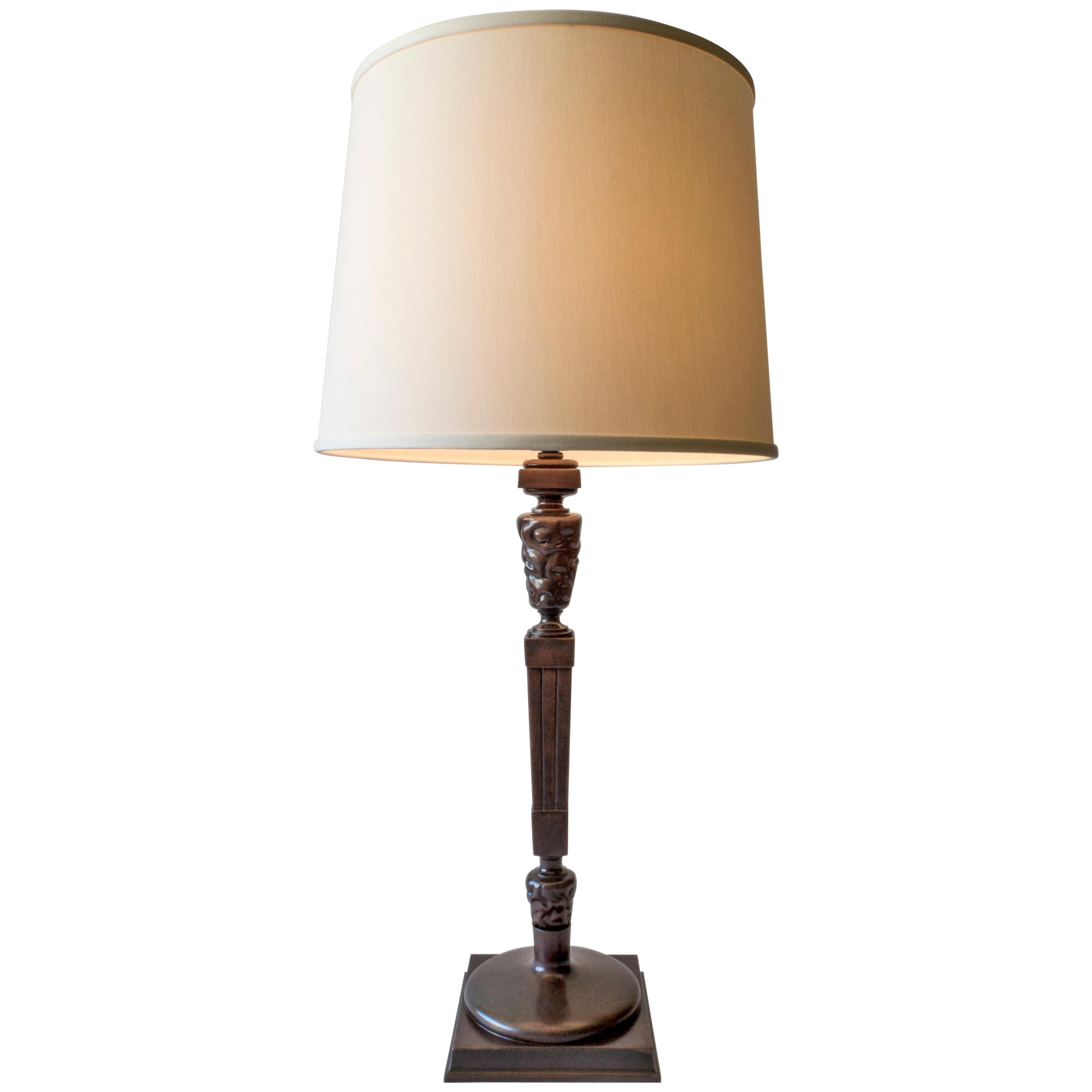 Thorvald Bindesbøll, Rare Danish Patinated Bronze Jugend Table Lamp For Sale