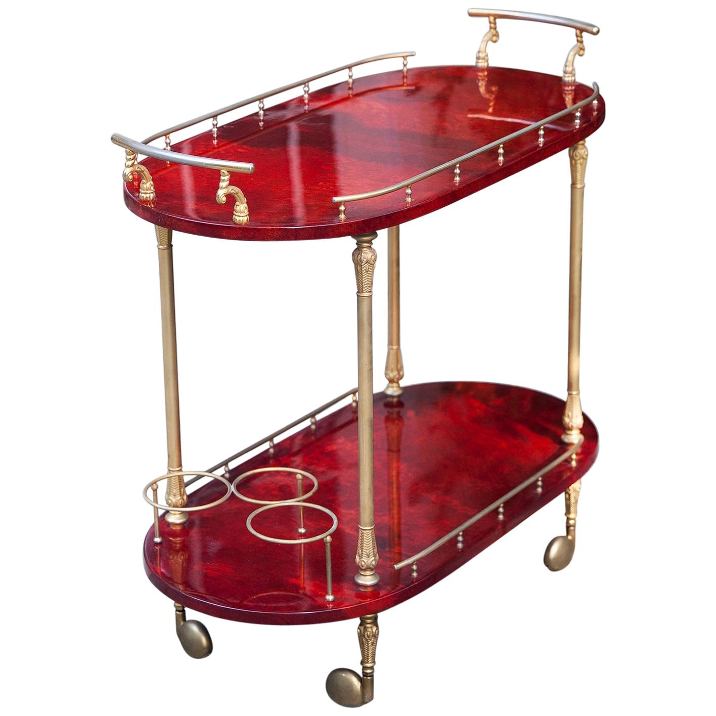 Aldo Tura Red Goatskin Bar Cart