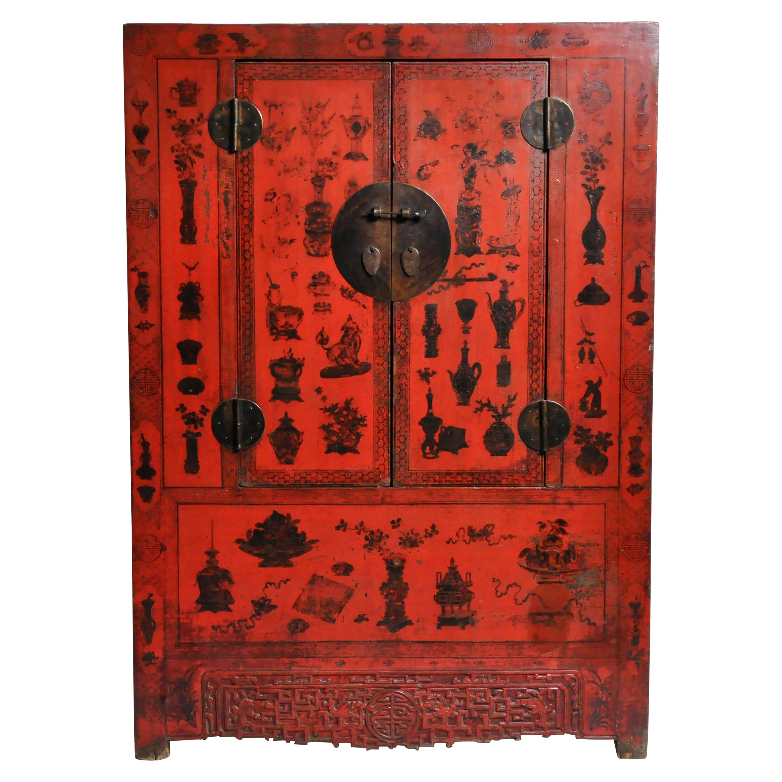 Chinese Red Lacquer Wedding Cabinet