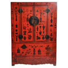 Antique Chinese Red Lacquer Wedding Cabinet