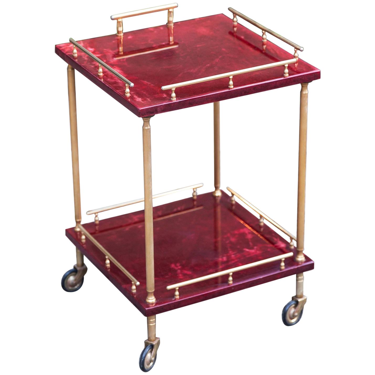 Aldo Tura Squared Purple Red Bar Cart Goatskin