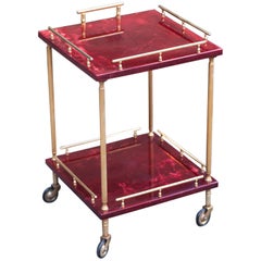 Aldo Tura Squared Purple Red Bar Cart Goatskin
