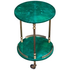 Aldo Tura Round Green Goatskin Bar Serving Cart