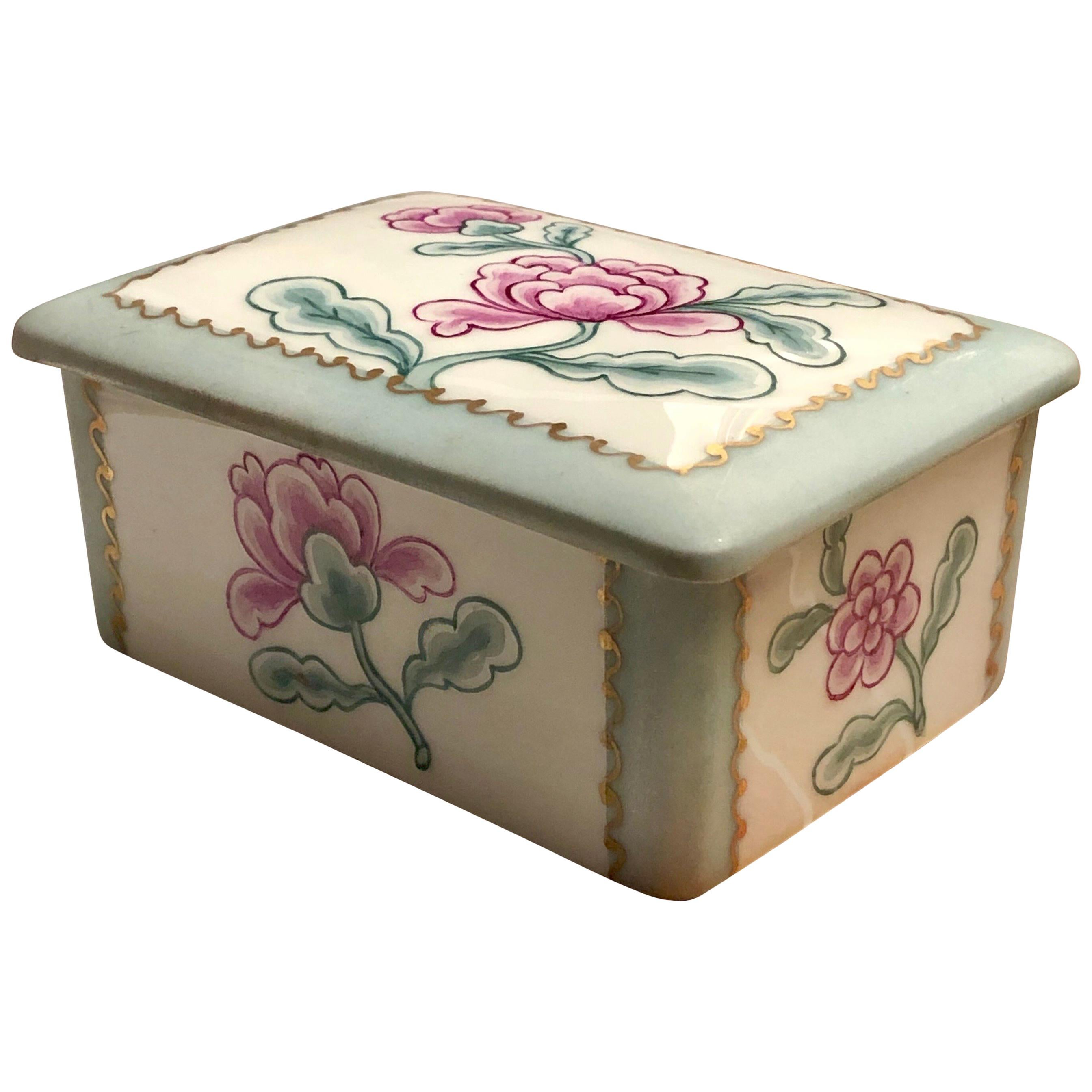 Limoges France YF Porcelain Jewelry Hand Painted Rose Box