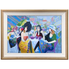 Großes Original Isaac Maimon, Ölgemälde einer jazzigen Pariser Al Fresco Cafe-Szene, Original