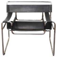 Mid Century Modern Marcel Breuer "Wassily" Chairs in Chrome and Black Leather