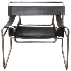 Mid Century Modern Marcel Breuer "Wassily" Chairs in Chrome and Black Leather 