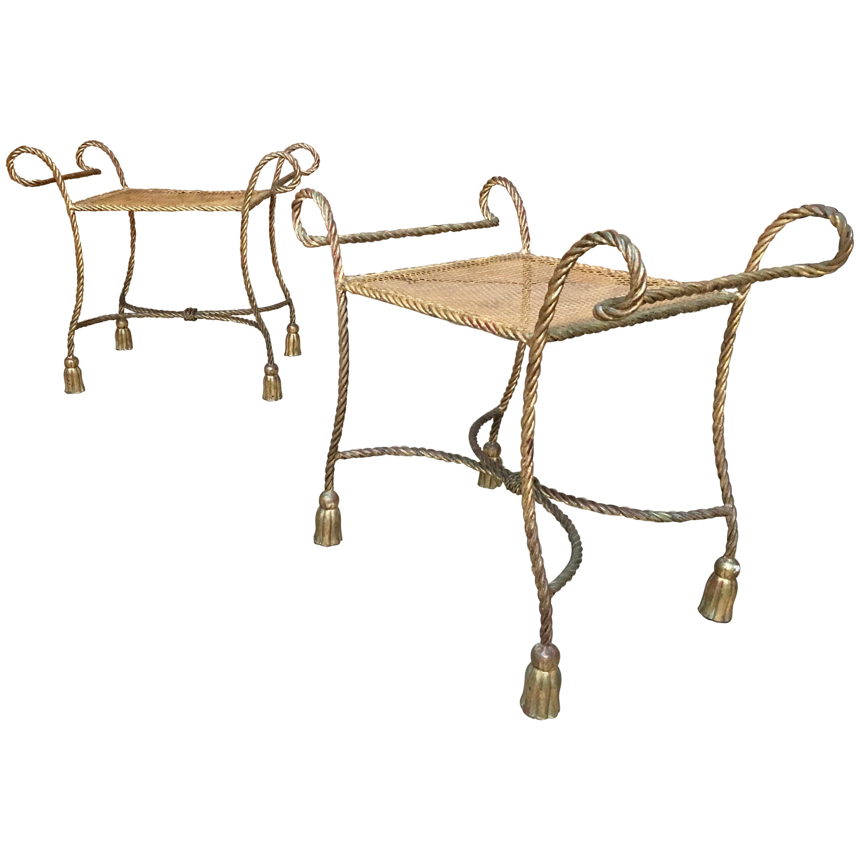 Pair of Italian Gilt Iron Rope and Tassel Benches