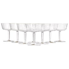 1950s French Etched Glass Coupes, Set of 8