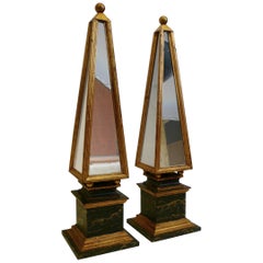 Pair of Italian Mirrored and Polychrome Obelisks