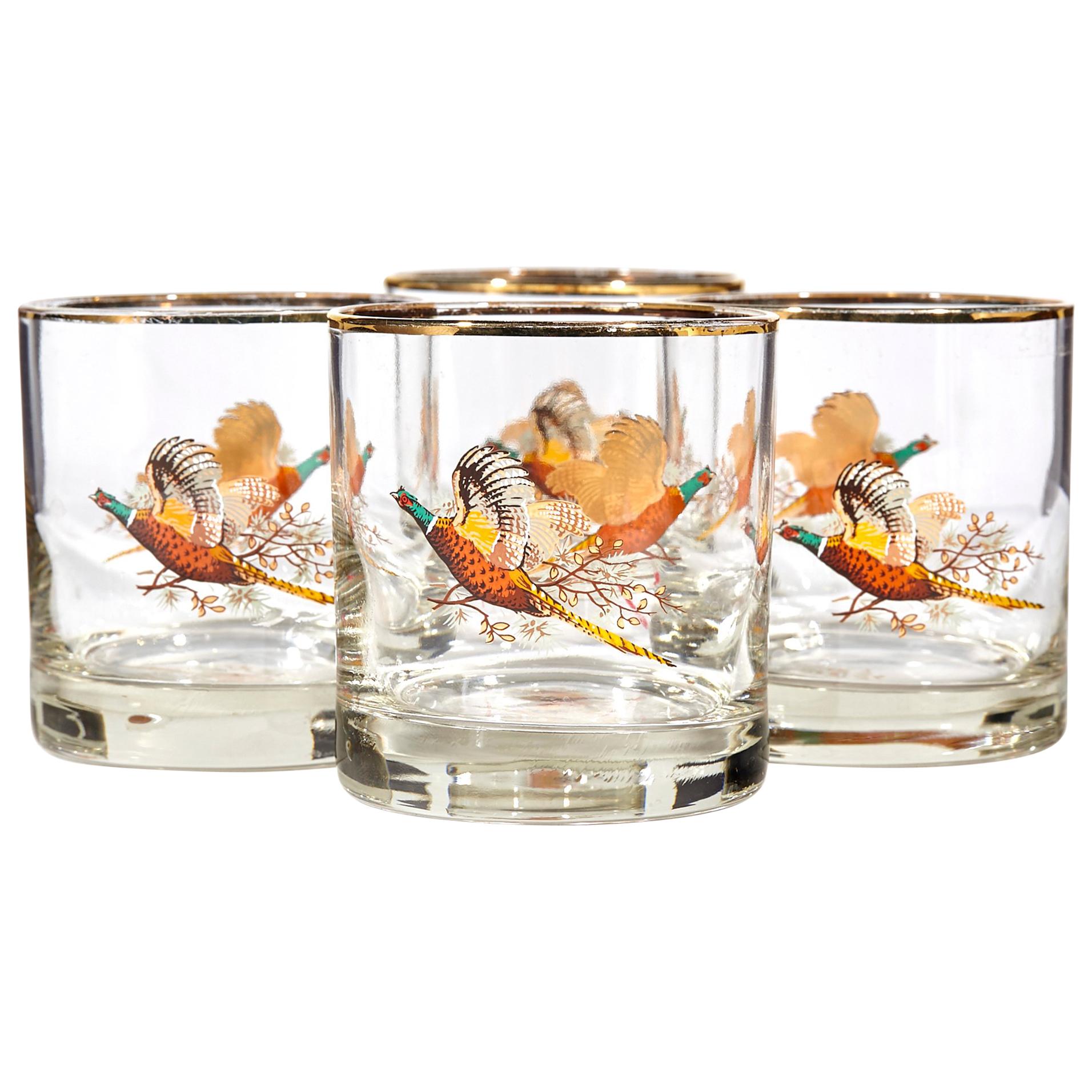 1960s Pheasant Glass Bar Tumblers, Set of 4 For Sale