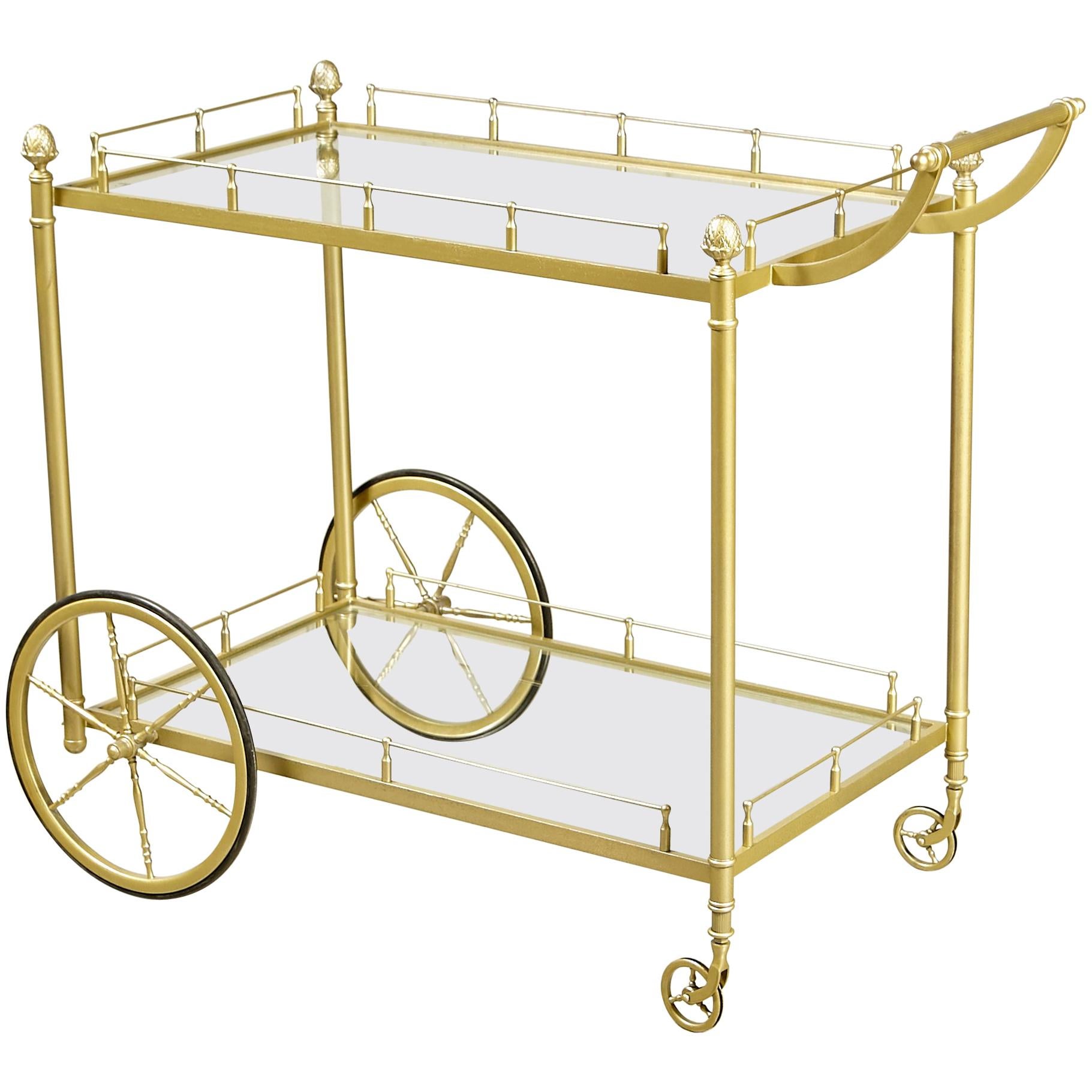 Brass and Glass Rolling Service Cart, 1960s im Angebot